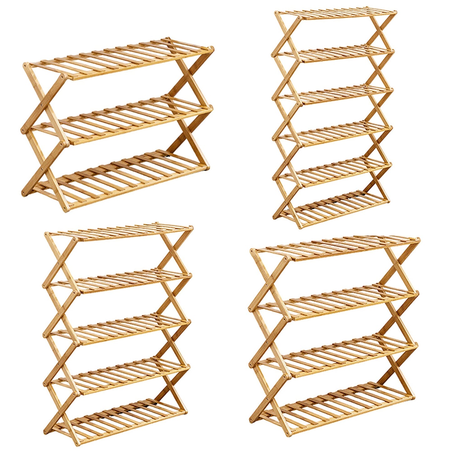 Bamboo Folding Shoe Rack with Multi-Tier Storage Shelf