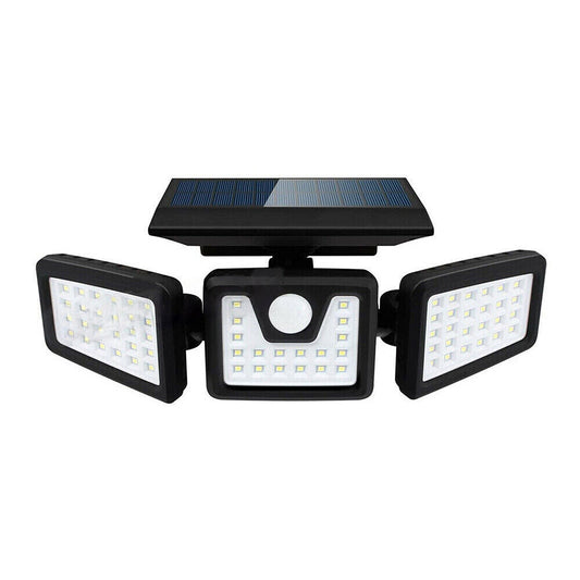 LED Solar Motion Sensor Security Light Outdoor 3 Head Wall Flood Lamp