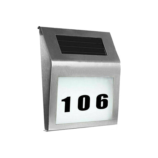 LED Solar Powered Address Sign House Number Light Stainless Steel