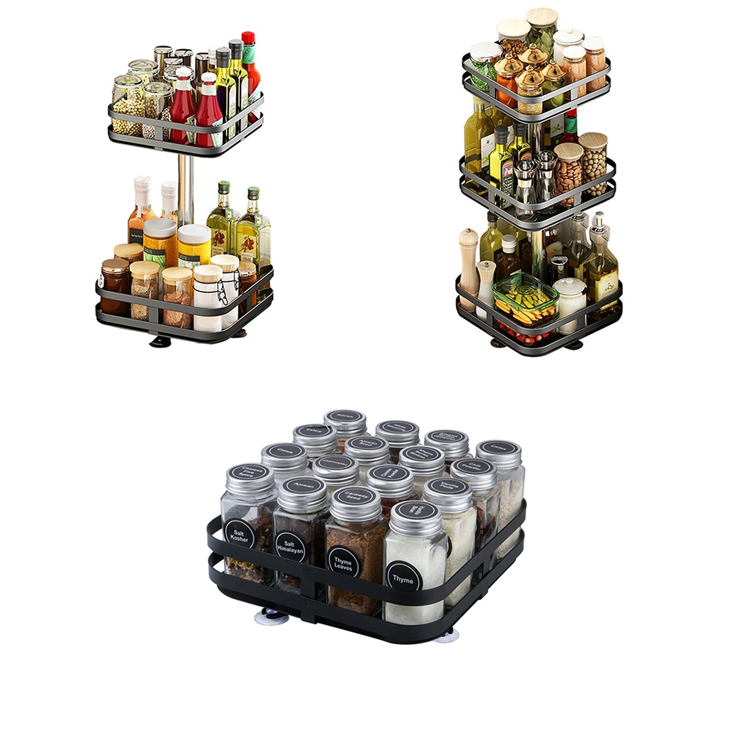 Rotating Kitchen Spice Rack Round Pantry Shelf Storage Organiser