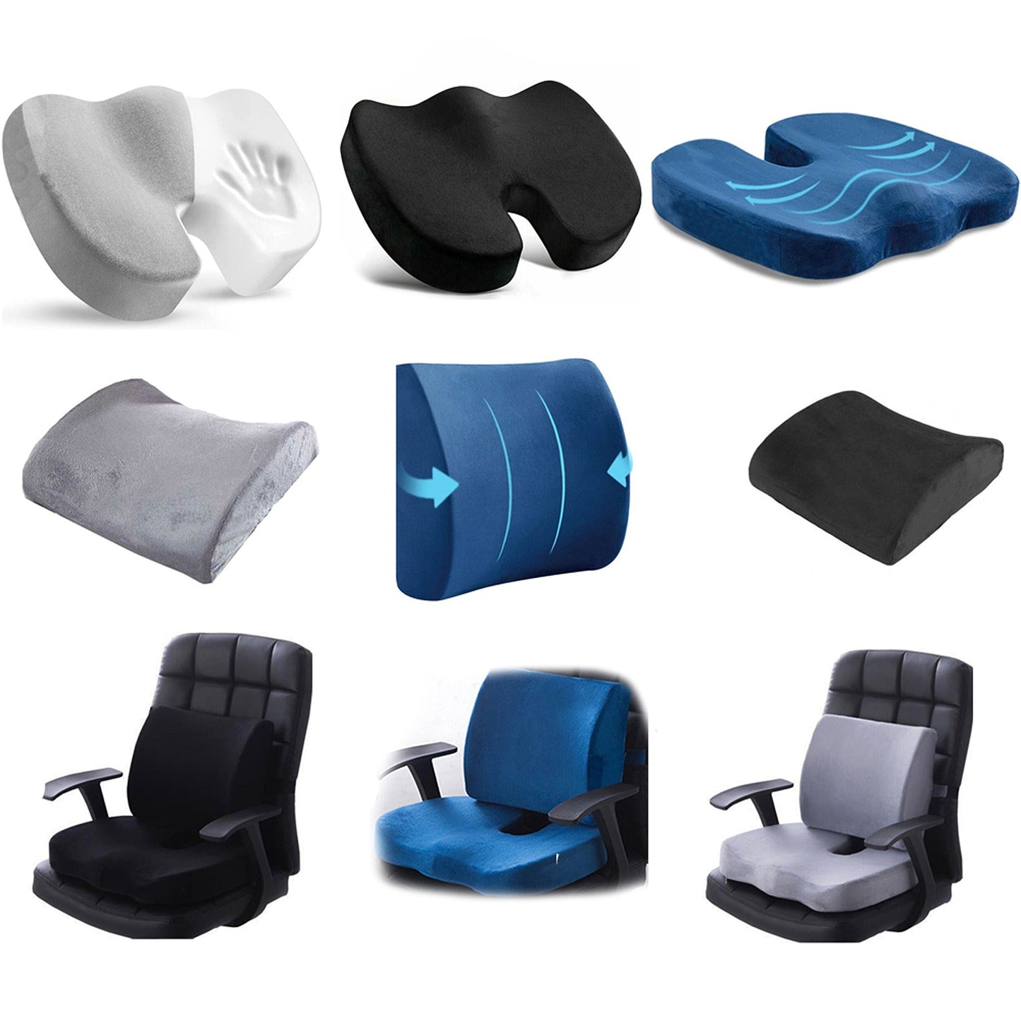 Orthopedic Lumbar Support Memory Foam Seat Cushion for Back Pain