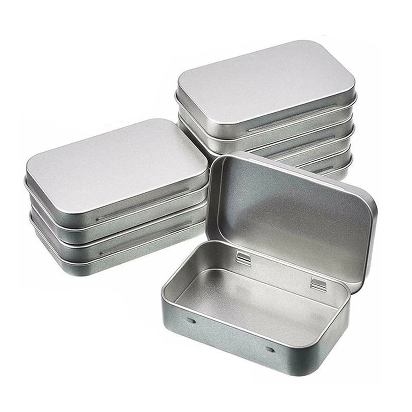 Set of 6 Metal Hinged Tin Boxes for Small Storage Solutions