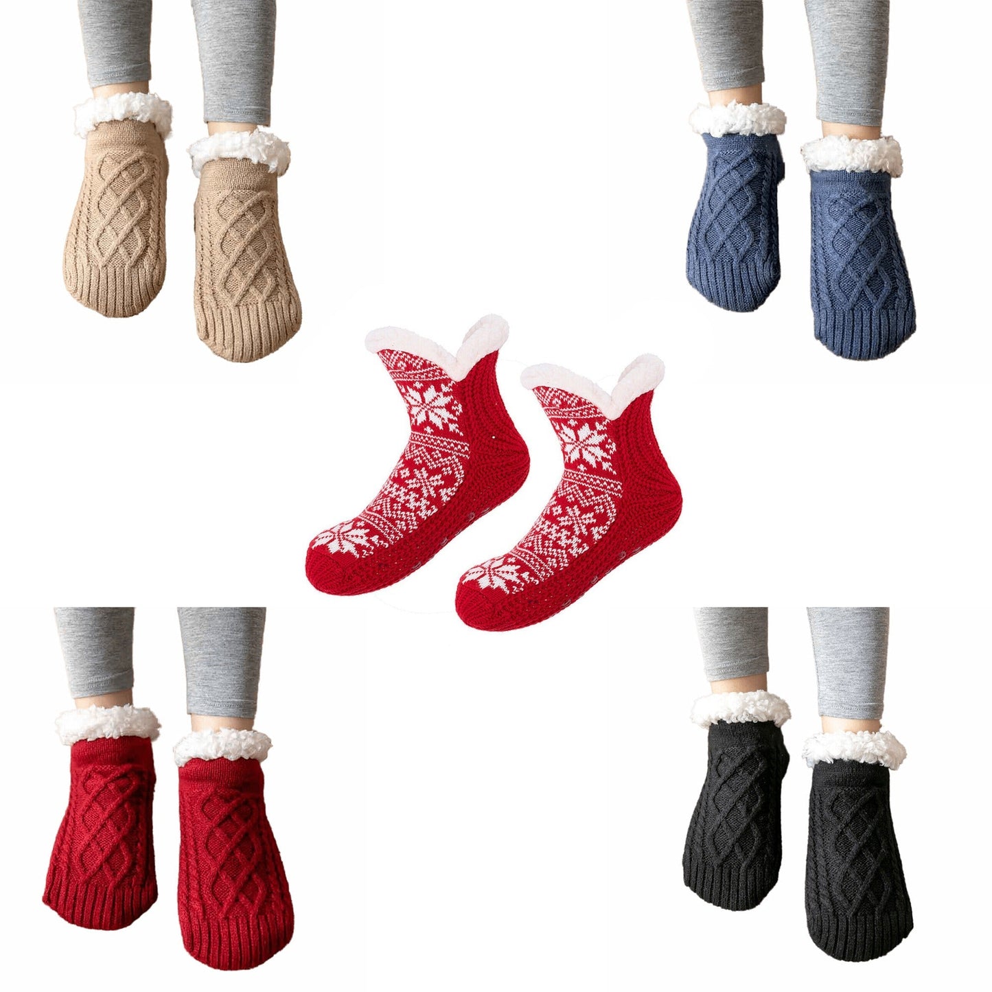 Winter Fleece Lined Women Slipper Socks Warm Fluffy Non Slip