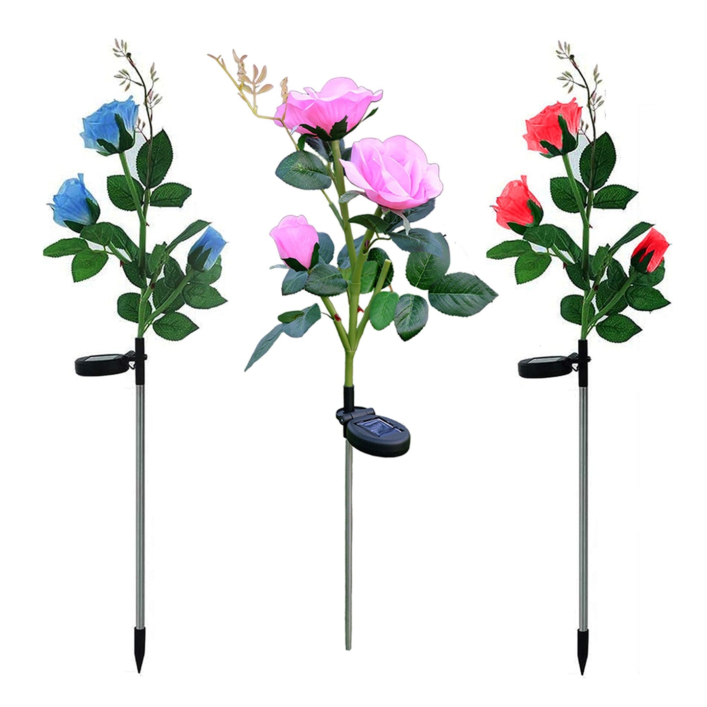 Solar Powered Rose Flower Stake Lights for Garden Path Illumination