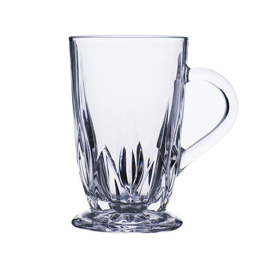 Set of 6 Crystal Glass Mugs with Handles for Hot and Cold Drinks 285ml