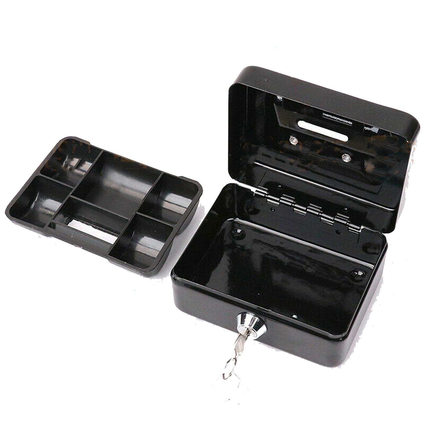 Black Portable Lockable Cash Box with Coin Slot and Key Lock