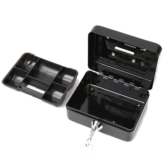 Black Portable Lockable Cash Box with Coin Slot and Key Lock
