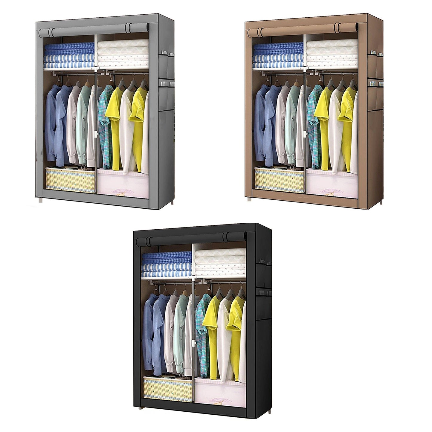 Portable Polyester Wardrobe Closet with Storage Shelves
