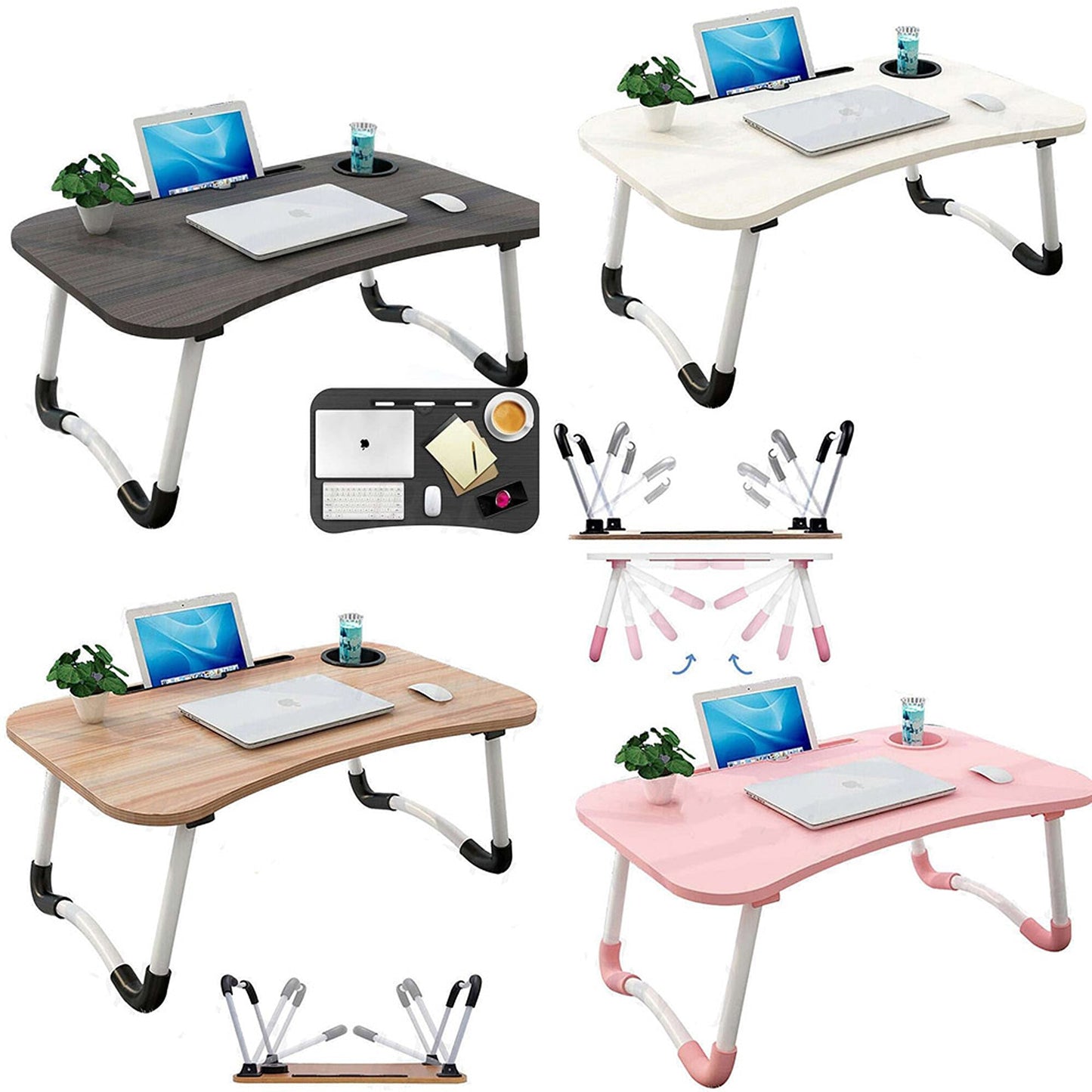 Adjustable Laptop Stand Portable Desk for Bed with Cup Holder