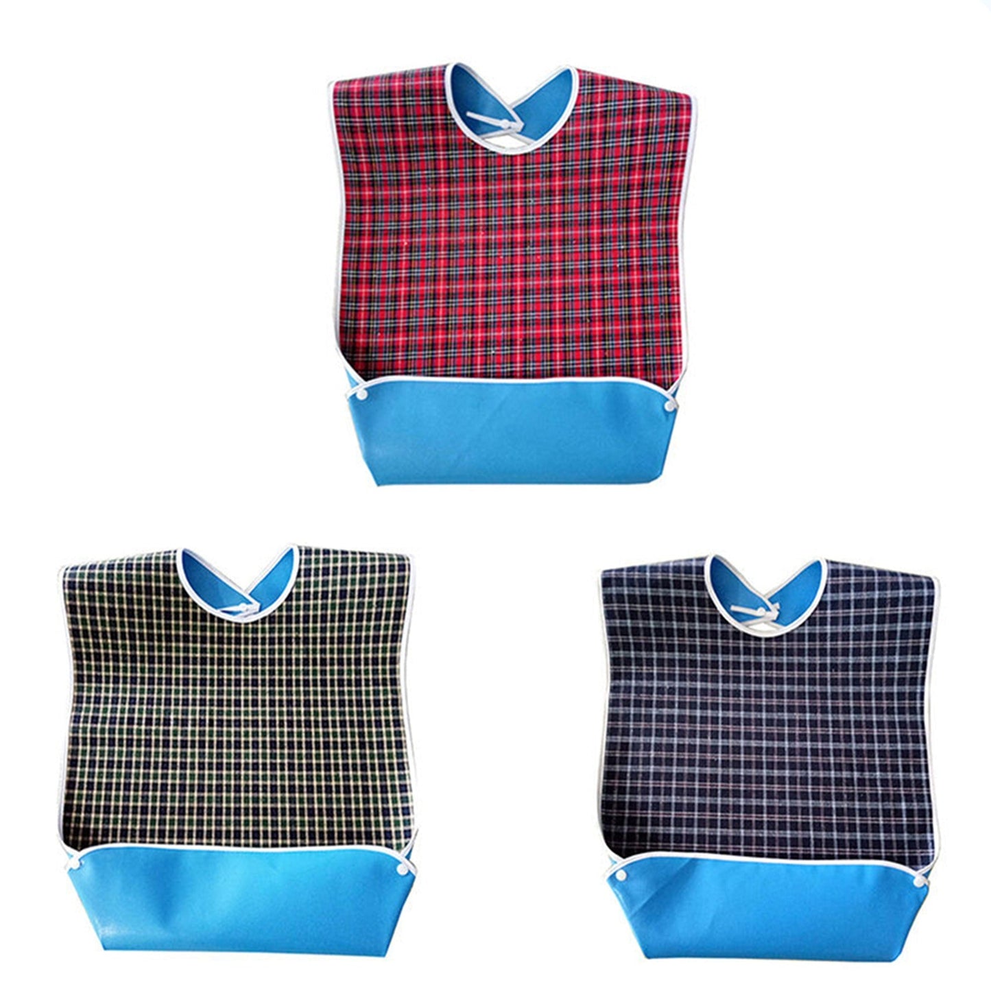 3pcs Large Washable Adult Bib Plaid Print for Elderly Senior Disabled