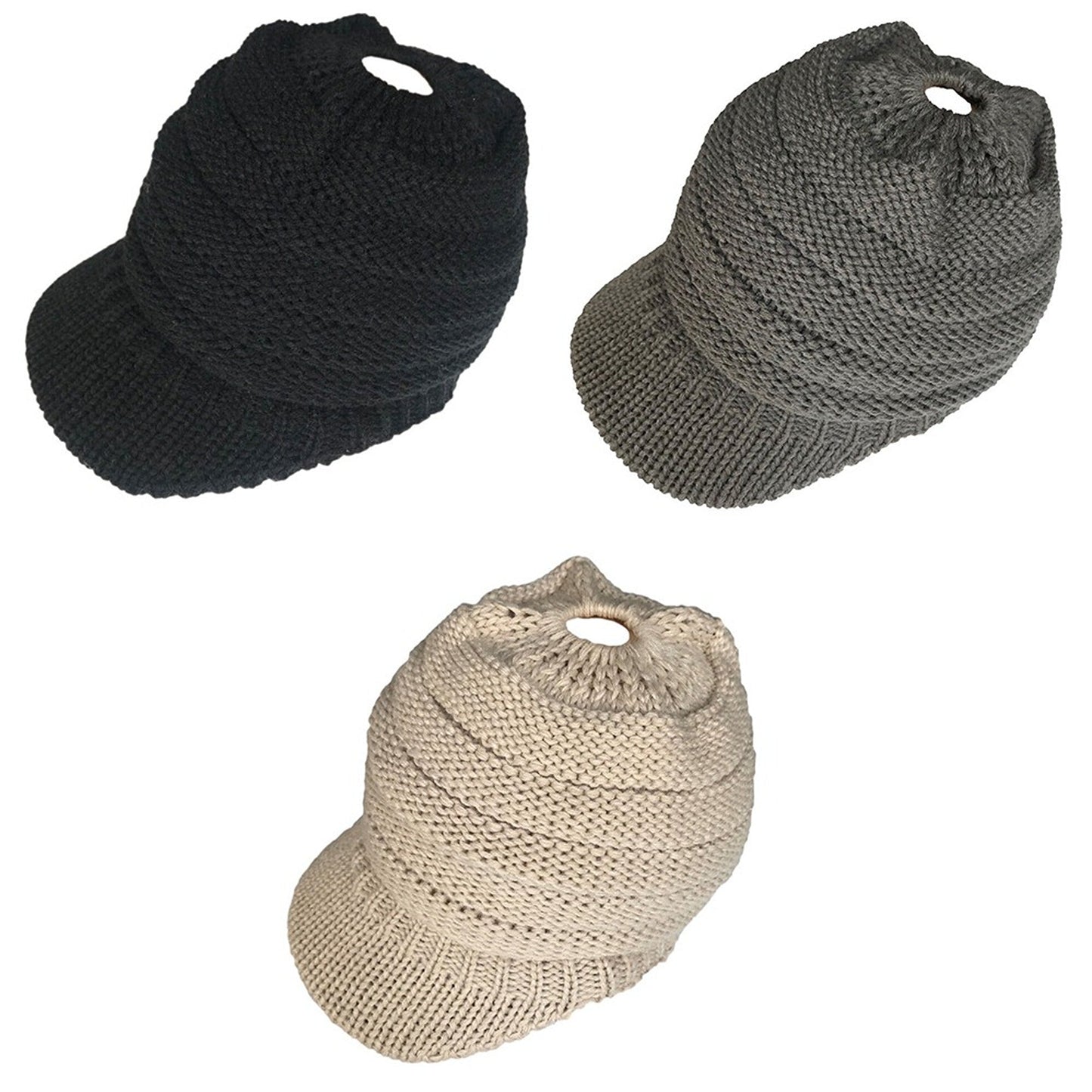 Women’s Winter Ponytail Beanie Cable Knit High Bun Hat Stretch