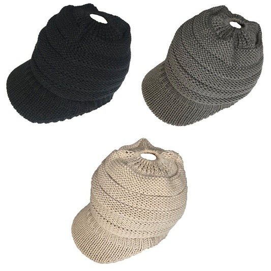 Women’s Winter Ponytail Beanie Cable Knit High Bun Hat Stretch