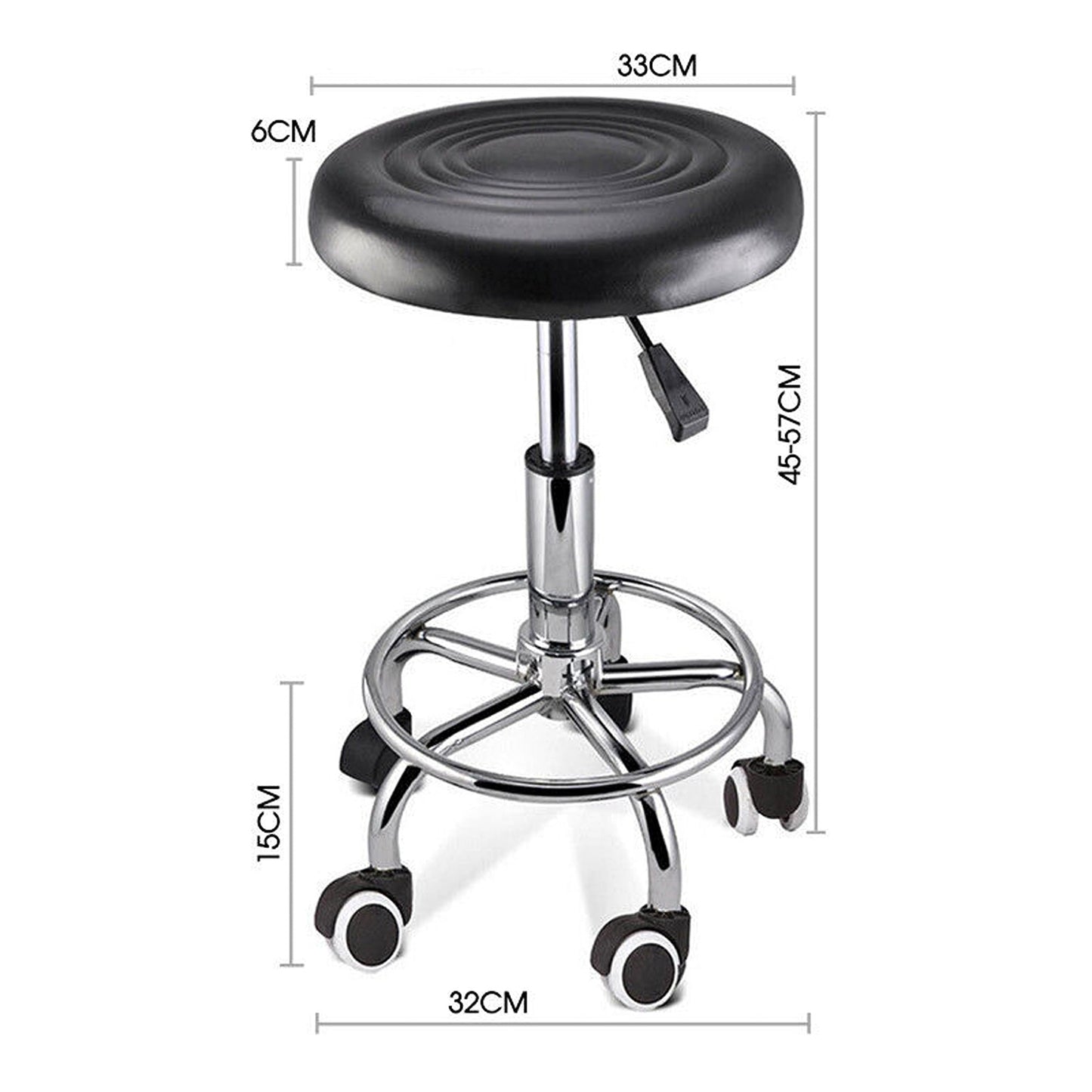 Round Black Barber Stool PU Leather Swivel Hairdressing Chair