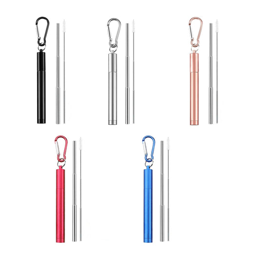 Stainless Steel Foldable Drinking Straw Metal Reusable with Cleaning Brush Keyring