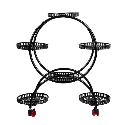 Plant Stand with 6 Pot Holders on Wheels for Easy Moving Indoors 4 Layer