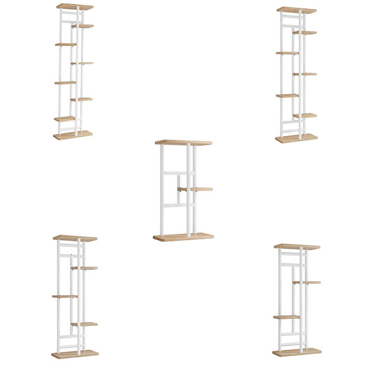 Multi-Tier Wooden Plant Display Rack for Indoor and Outdoor Use