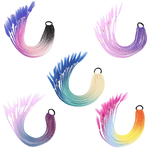 Colorful Braided Hair Extensions Elastic Ponytail Tie Fashion Accessory