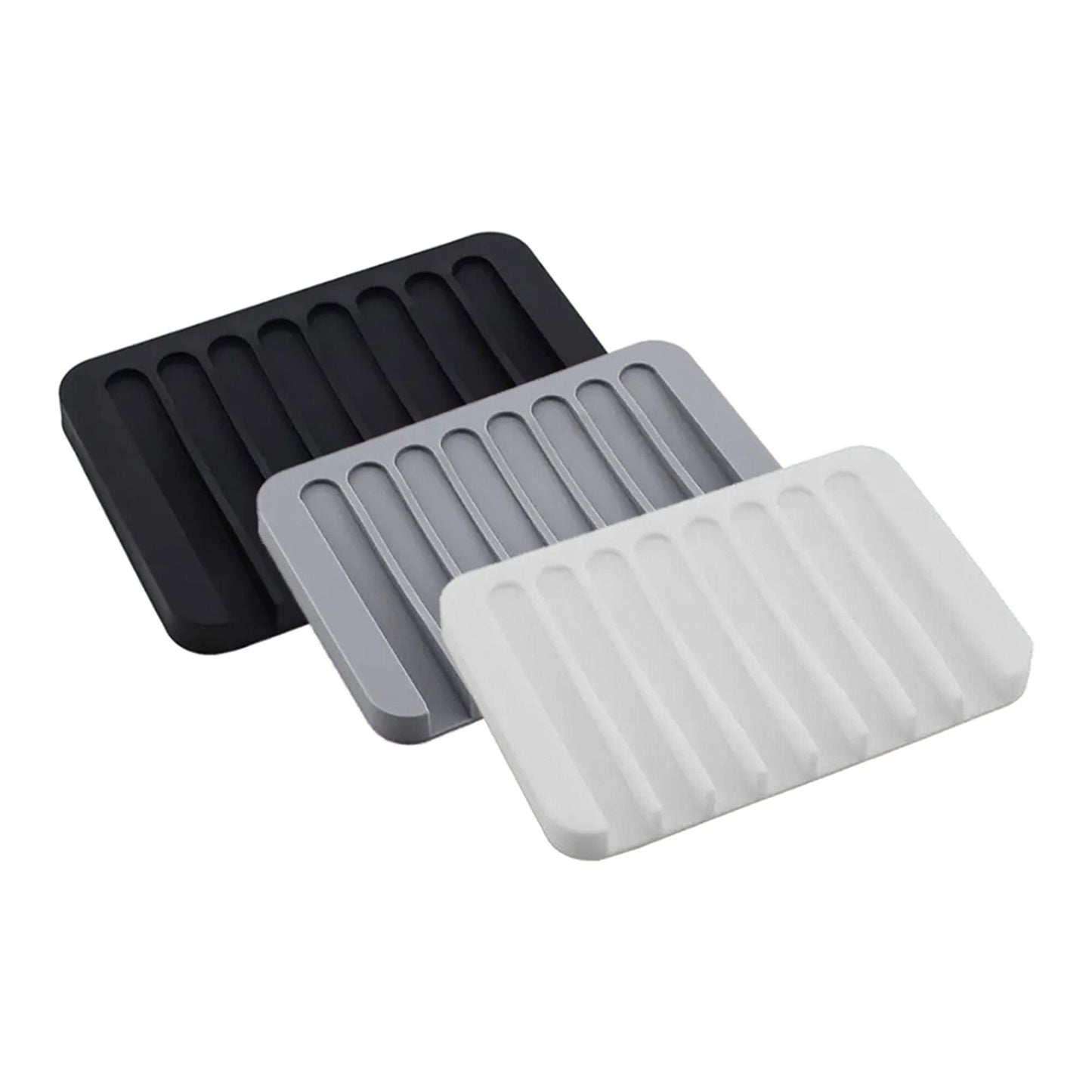 3pcs Bathroom Silicone Soap Holder Tray Plate Storage Rack