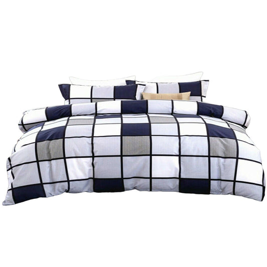 Checked Cotton Quilt Duvet Cover Set for Single to King Size Beds