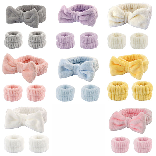 Absorbent Spa Wristbands and Headband Set for Face Washing