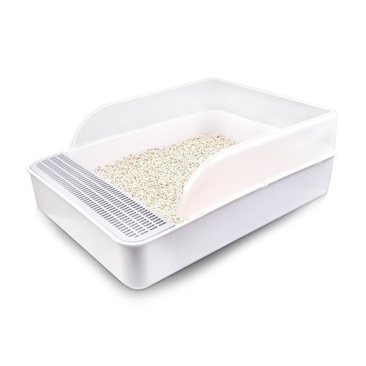 Cat Litter Box with Large Entry and Splash Guard Open Kitty Toilet Tray