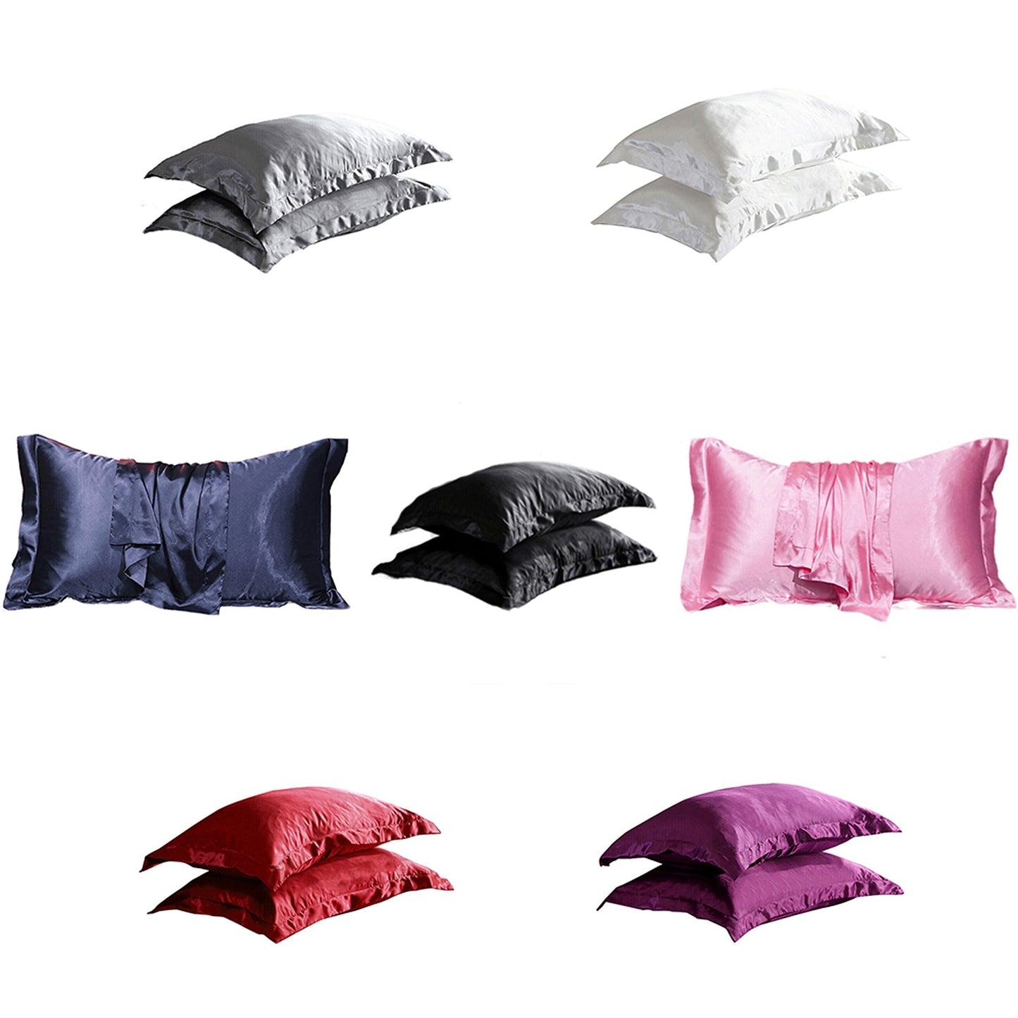 2pcs Silk Satin Bedding Pillowcases Smooth Soft Standard Cover