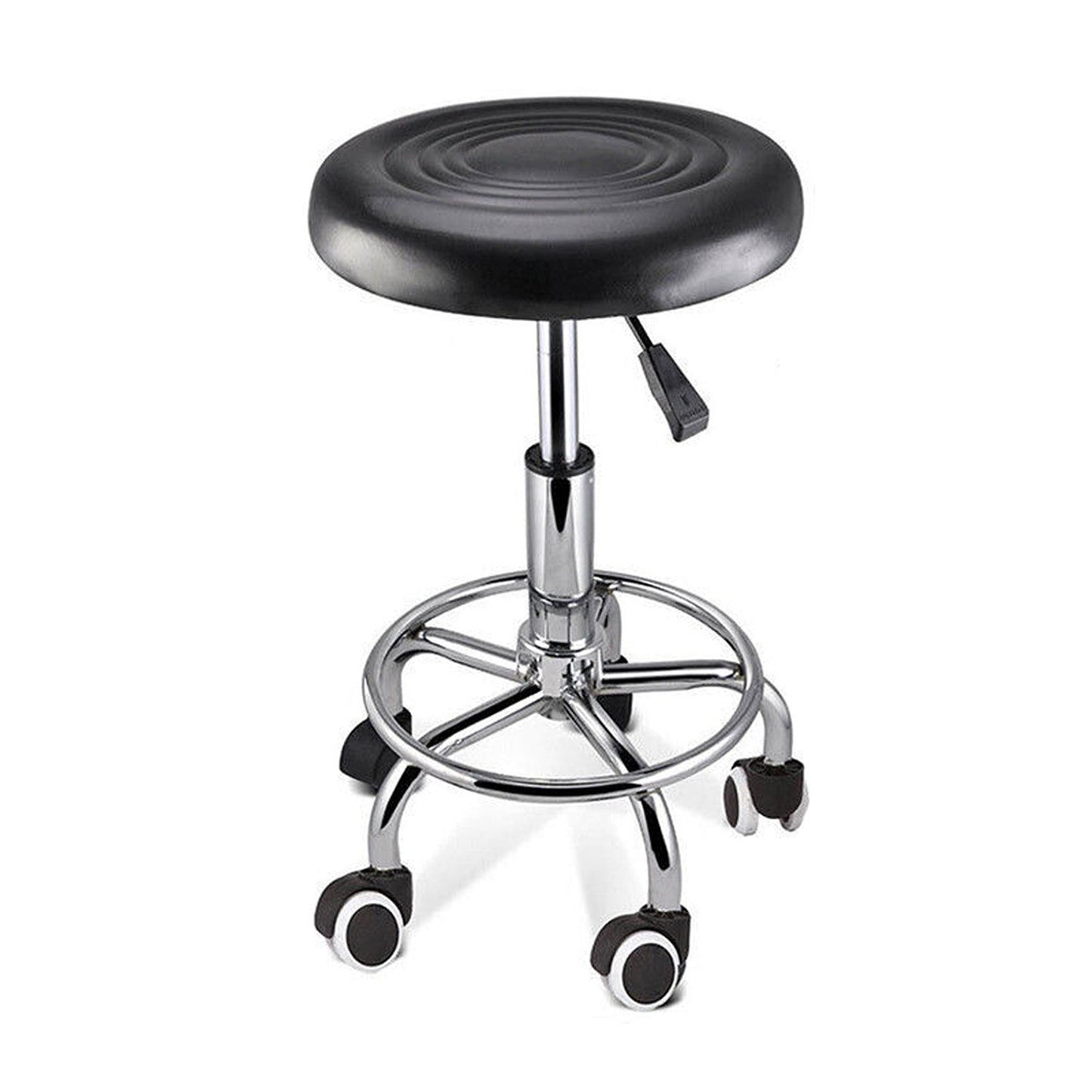 Round Black Barber Stool PU Leather Swivel Hairdressing Chair