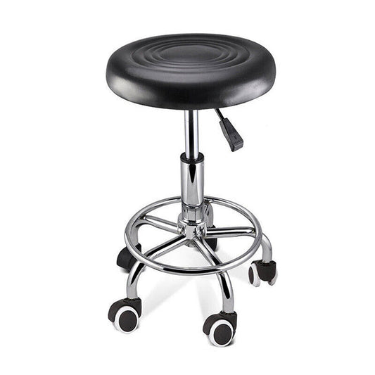 Round Black Barber Stool PU Leather Swivel Hairdressing Chair