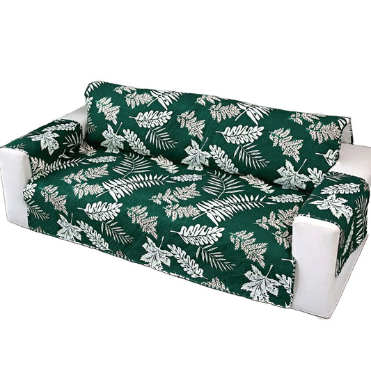Dark Green Leaves Quilted Couch Covers Lounge Slipcover Seater Pet Sofa Protector Cover