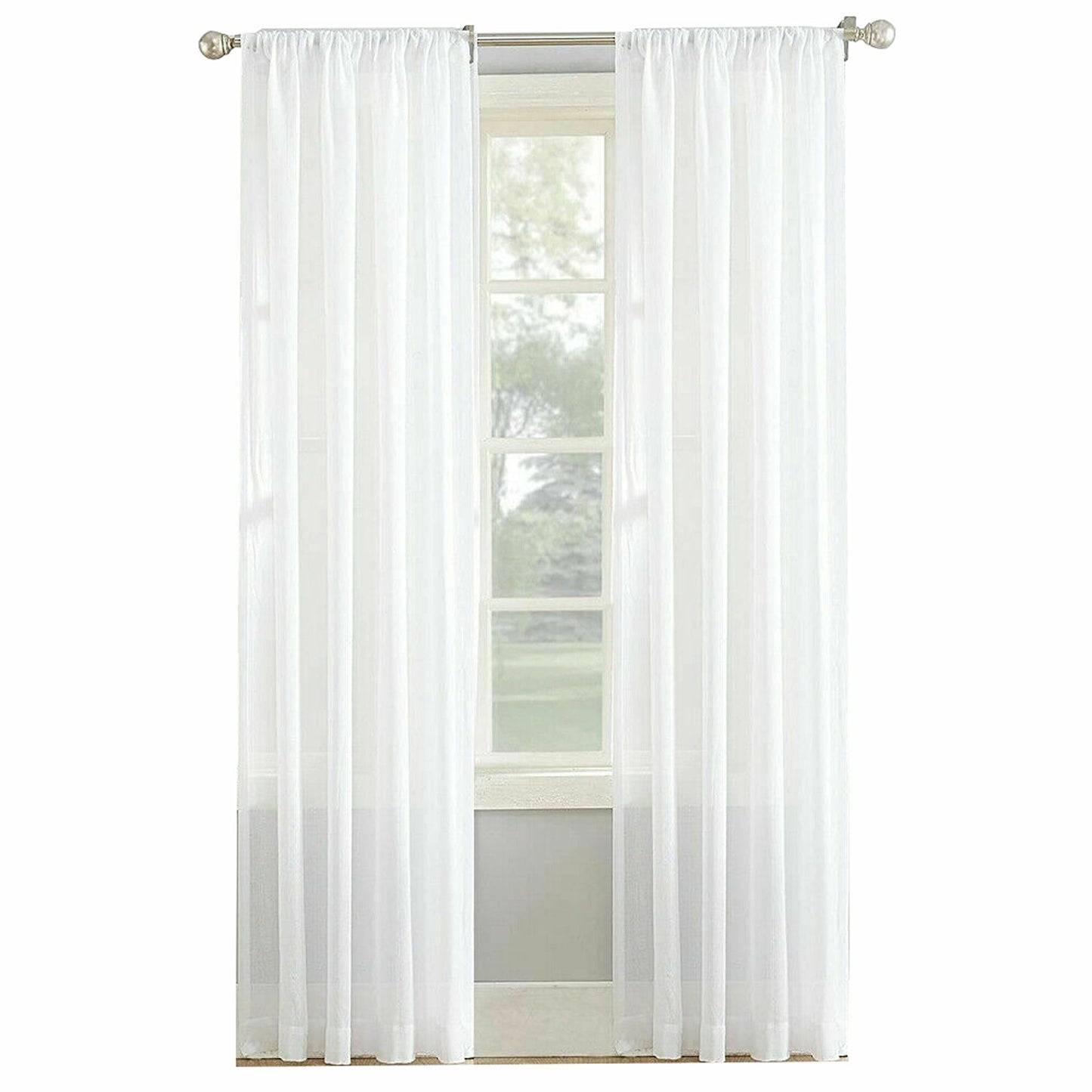 White Rod Pocket 2 Panel Sheer Curtains Window Sheer Voile Bedroom